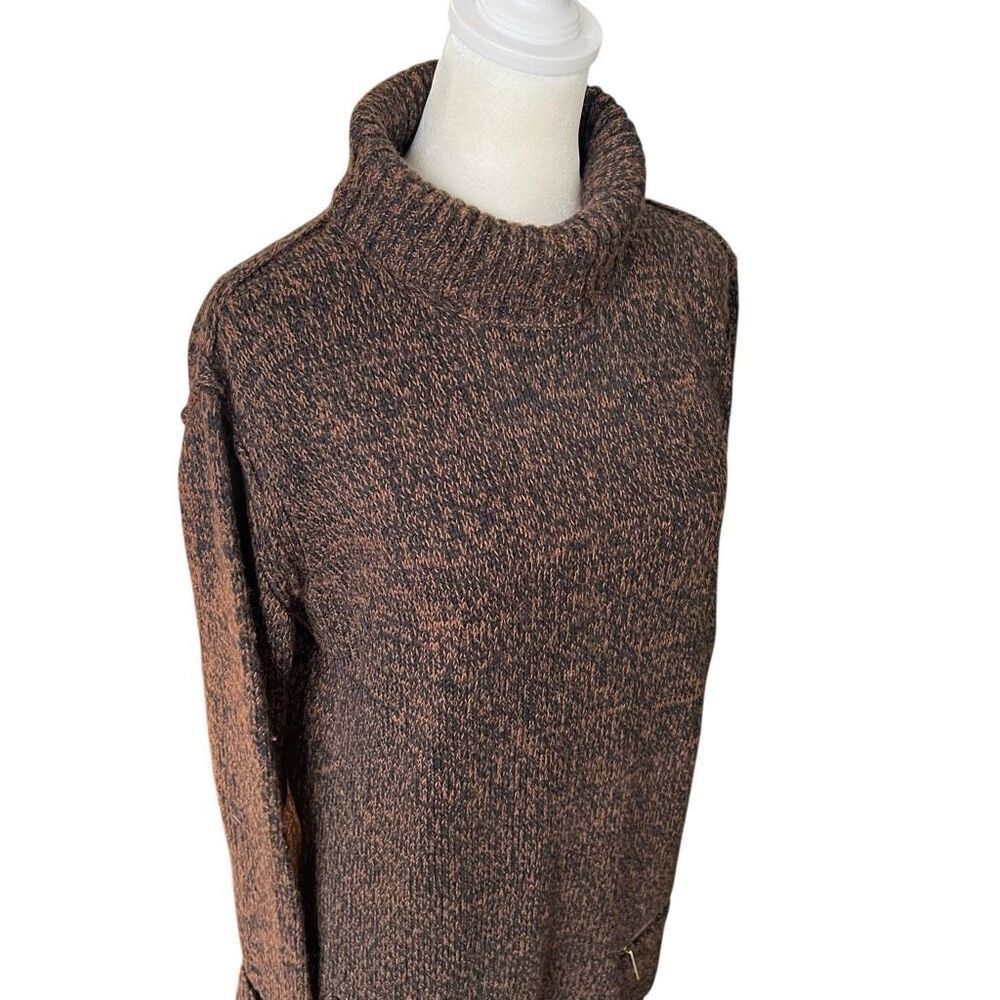 Burberry Brit Brown Marled Knit Tunic Sweater Cowl Neck Zip Pockets Size P - Picture 5 of 8